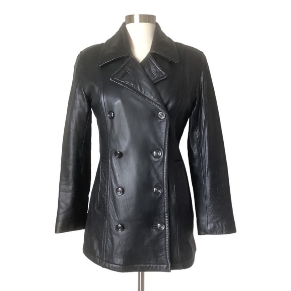 Hugo Buscati Collection Double Breasted Leather Military Style Peacoat Jacket - Picture 1 of 15
